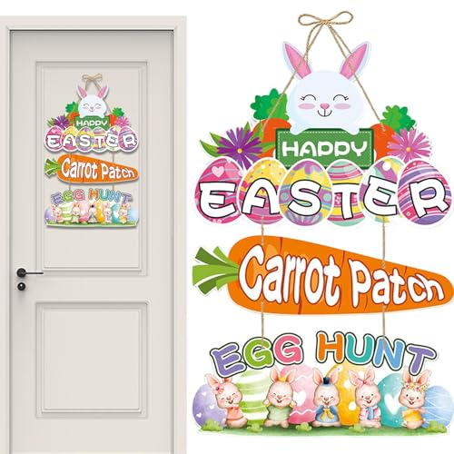 Osterkranz, dekorative Girlande aus Holz, handgefertigt, Türkranz für den Außenbereich für Ostern | für Freunde und Familie, Partys, Außen, Wand, Innen Haus