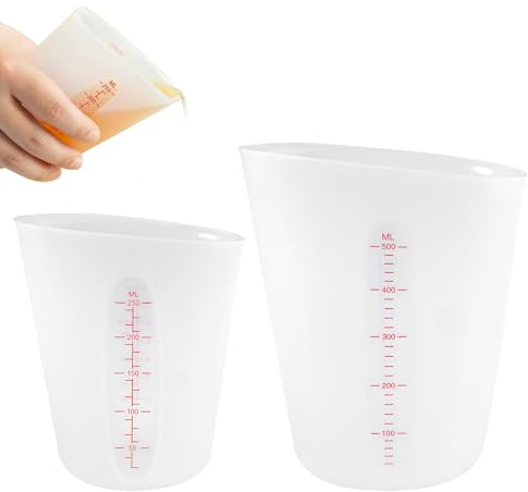 2 Piezas Tazas Medidoras de Silicona, 250 ml/500 ml Vasos Medidores Antiadherentes, Vaso Silicona Resina Epoxi con Escala, Reutilizables Vaso de Resina, Tazas de Medición para Manualidades, Cocina