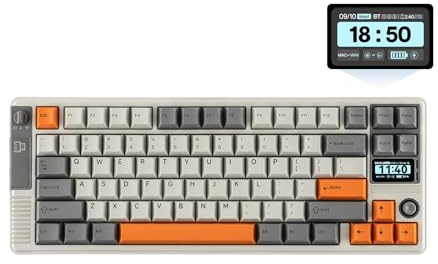 EPOMAKER RT85 Teclado Gaming Mecánico Inalámbrico con Joystick,Blanco Retro | Pantalla Personalizable, 8000mAh, BT/USB/2.4Ghz, Gasket, Acolchado de 5 Capas, Hot-Swap, Teclas PBT, Crystal Switch