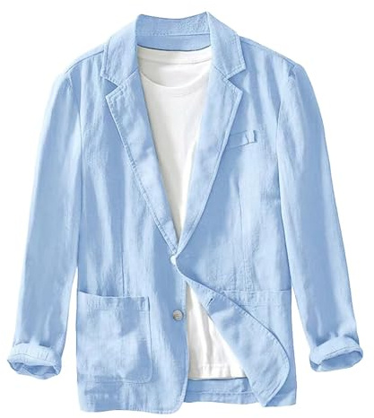 Générique Blazer en Lin pour Femmes Décontracté Revers Cranté Veste de Costume Chemise Femme Lin Blouse Veste-Chemise Décontractée Et Ample Couleur Unie en À Superposer