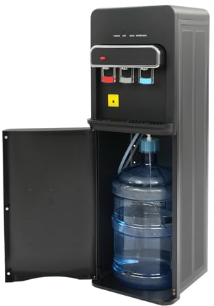 Wasserspender 550W Elektrischer Wasserspender mit Bodenbefüllung 3 Wasserausläufe (Kalt, Heiß, Raumtemperatur) Wasserflaschenkapazität: Unter 5 Gallonen, für Büro, Zuhause (Schwarz)