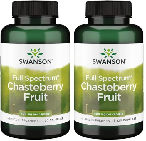 Swanson, Full Spectrum Chasteberry Fruit (Frutto del pepe di Monaco), 400mg, 120 Capsule, Alto Dosaggio, Testato in Laboratorio, Senza Soia, Senza Glutine, non OGM (Confezione da 2)