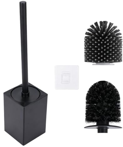 Escobilla WC de Pared, Cepillo de Silicona con Soporte y Mango de Acero Inoxidable, Escobillero Adhesivo sin Taladrar con Recipiente Extraíble para Limpieza del Baño