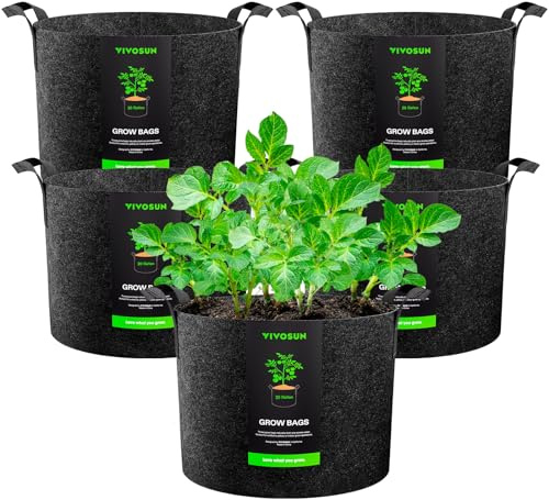 VIVOSUN Bolsa de Cultivo 5 Unidades 80 L, Grow Bags de Tela No Tejida Reforzada con Asas, para Verduras, Flores, Frutas, Invernadero y Jardín