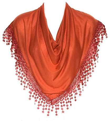 Hat To Socks Foulard Triangle Femme - Étole Élégante avec Franges en Dentelle Bobbin (Burnt Orange)