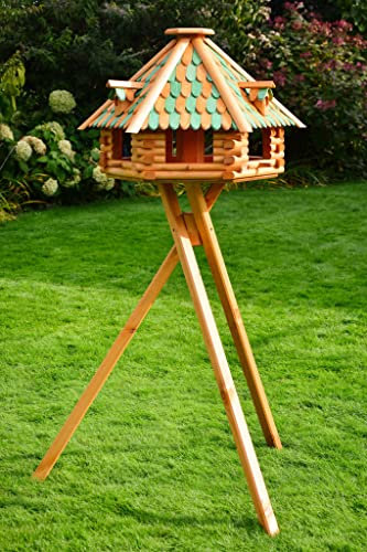 XXL massives Luxus Vogelhaus, Vogelhäuser + + imprägniert mit Ständer, Vogelfutterhaus mit Futtersilo, Silo