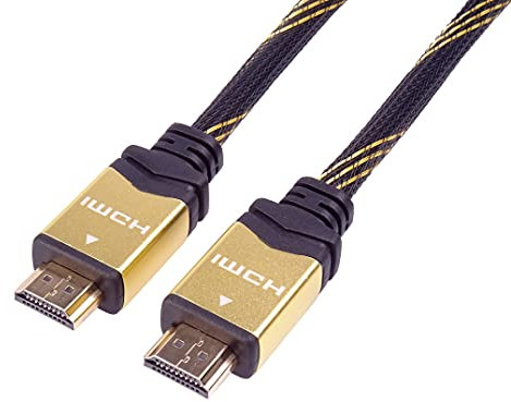 PremiumCord Câble HDMI Haut Débit 4K M/M, 10,2 Gbit/s Avec Ethernet, Compatible Vidéo 4K@30 Hz, Full HD 1080p, Deep Color, 3D, ARC, HDR, Dolby TrueHD, Connecteurs Plaqués Or, Noir/Or, 1,5 m