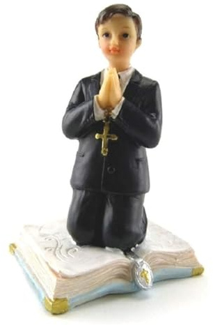 Cake Company Tortenfigur für Kommunion + Konfirmation | Junge kniend auf Bibel betend | Tortendeko schnell & einfach | Höhe ca. 11,5cm