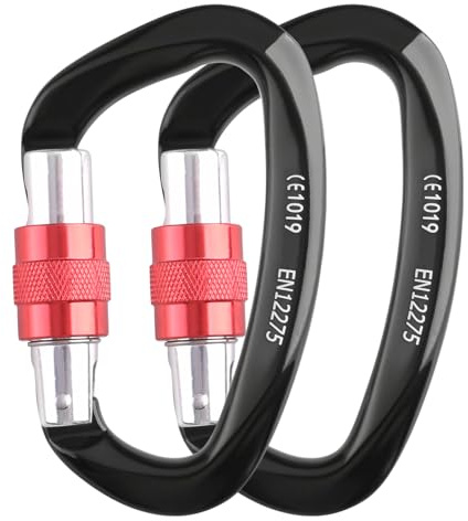 TRIWONDER Mousqueton Escalade 25 KN Mousquetons à Verrouillage 2 Pièces pour Camping Hamac Porte Clé (Noir - 25 KN - 2 Pièces)