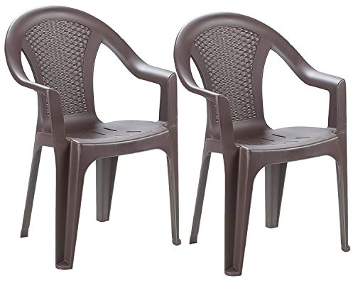 FineHome 2er Set Gartenstühle Stapelstuhl Gartenstuhl Bistrostuhl Gartensessel stapelbar Rattan-Optik Balkonmöbel Kunststoff Mokka