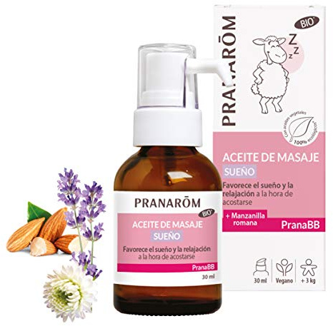 PRANAROM PranaBB Aceite de Masaje Sueño 30 ml – Manzanilla y Lavanda Bebé | Con manzanilla romana y lavanda. Masaje relajante que favorece el sueño del bebé.