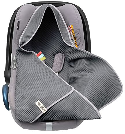 Mikos Einschlagdecke au0 Waffelstoff für den Sommer 100% Baumwolle Babydecke für Autositz Kuscheldecke Kinderwagedecke Für Kinderwagen Buggys z.B. Maxi Cosi 3 Punkt Gurt (38)(Dunkelgrau)