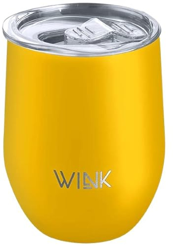 WINKbottle WINK Thermobecher 350ml aus Edelstahl – Auslaufsicher und BPA-frei – Isolierbecher für Kaffee, Tee und Kaltgetränke – Kaffeebecher To Go mit Deckel – Reisebecher für unterwegs - Gelb