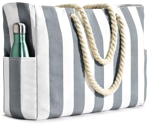oscaurt Large Beach Bag Stripe Tote Bags for Women Waterproof Shoulder Shopping Handbags with Zip Holiday Travel Essentials for Pool Gym Picnic