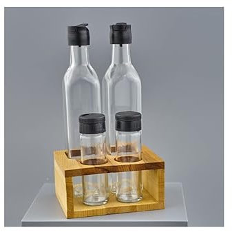 Kunst der Silber Bonboniere Hochzeit Menage Öl Set Essig 500 ml + SalzPEPE groß aus Holz und Glas 1402005