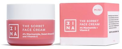 3INA MAKEUP - The Sorbet Cream (mini) - Crème Hydratante Visage à la Niacinamide - Gel-Crème Hydratante avec Crème Huile d'olive et Amande Douce - Crème Taille de Voyage - Vegan - Cruelty Free