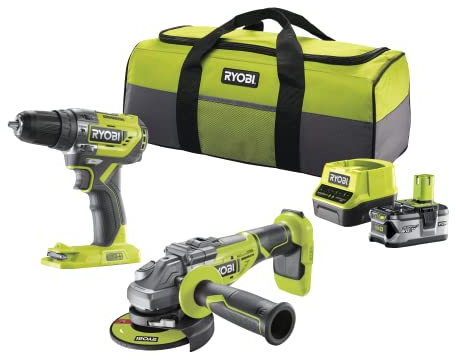 Ryobi RCK182N-140S 18V ONE+ Cordless Compact Brushless Percussion Drill and Angle Grinder Kit (1 x 4.0 Ah)