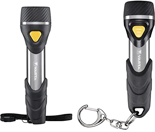 Varta Taschenlampe mit 9 LEDs inkl. 2x AA Batterien, Day Light Multi LED F20 Leuchte, Taschenleuchte mit Anhänger & Taschenlampe LED inkl. 1x AAA Batterien, Day Light Key Chain