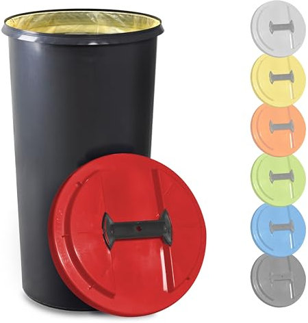 KUEFA BSC 60L Mülleimer, Müllsackständer, Gelber Sack Ständer inkl. Klemm-Ring für Müllbeutel, extra robust, UV- und witterungsbeständig, Sammelbehälter für Pfandflaschen und Leergut (Rot)