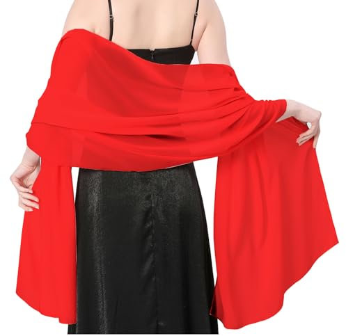Stola Damen Halstuch Chiffon Sommer Schal Damen Festliche Stola für Abendkleid oder Brautkleid Hochzeit Scarf (Rot)