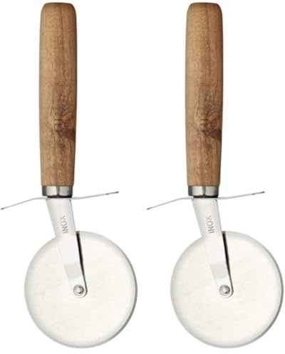 KitchenCraft World of Flavours Pizza Cutter Wheel with Hand Carved Wooden Handle, Stainless Steel, 19.5cm (7.5'') (Pack of 2)