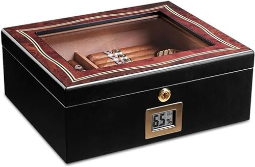 XENITE Humidore Zigarrenkühler Humidor Haushalt Zedernholz Zigarrenschrank Transparenter Sonnenschutz Luftbefeuchter Elektronisches Hygrometer Klavierfarbe