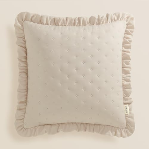 ROOM99 Molly 45 x 45 cm dekorativt örngott örngott örngott prydnadskudde prydnadskudde kuddfodral dekoration estetiskt modernt sovrum vardagsrum med volanger ‎creme,1 styck