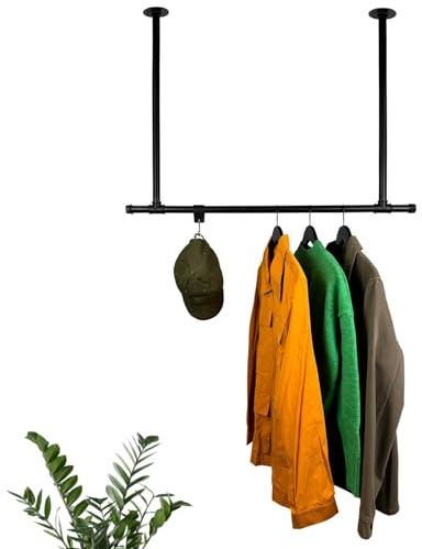 RSR Hangers Kleiderstange Garderobe Industrial Design für Decke Garderobenstange | Breite 120 cm x Höhe 100 cm | Deckenmontage | Ankleidezimmer | Schlafzimmer | Flur | begehbarer Kleiderschrank