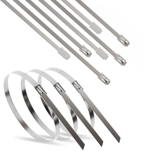 ERKO Edelstahl Kabelbinder 200 x 4,6 mm – 100 Stück UV-beständige, rostfreie Kabelbinder mit extrem hoher Zugfestigkeit bis 190 kg, chemiebeständig und multifunktional