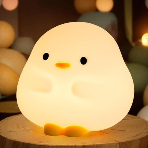 Rytinazzz Nachtlicht Kinder, Nachtlicht Baby, Tierlampe Ente, dimmbar | Klopfsteuerung; USB-aufladbar; bis zu 50 Std. Leuchtdauer; weiches Silikon; 30-Minuten-Timer; warmes Licht