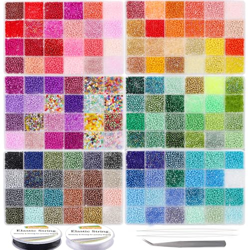 EuTengHao 3 mm glasfröpärlor för armbandstillverkningskit, 8/0 små hantverkspärlor för armband, halsband, hantverk, smyckestillverkning, tillbehör (36 000 st, 144 färger)