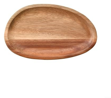 HEBEOT Bandeja de madera hecha a mano de madera de acacia maciza, ovalada, irregular, bandeja ovalada para servir café, bebidas, plato de té, postre (17.5 x 10.8)