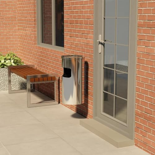 Rantry Mülleimer mit Wandaschenbecher Edelstahl 26L, Möbeldekoration, Indoor/Outdoor-Möbel für Wohnzimmer Büro