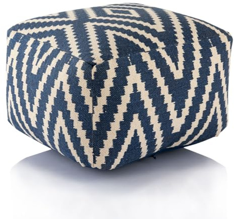 Amago home Kelim Sitzwürfel 50x50 H35cm Pouf Fußhocker Sitzhocker Bodenkissen Fußschemel Farbe blau - Jeans Blue
