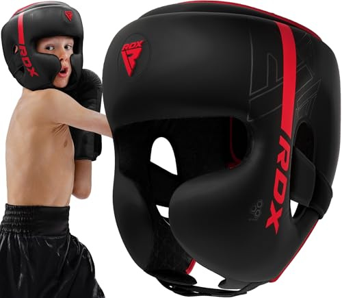 RDX Niños Cascos Boxeo MMA Helmet para Entrenamiento y Muay Thai, Maya Hide Cuero Kara Head Gear, Ideal para Grappling, Sparring, Artes Marciales Kickboxing, Karate, BJJ, Taekwondo