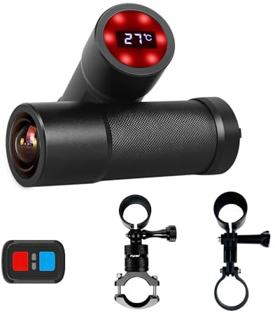 VSYSTO Fahrrad Kamera with Temperature Display, 2K Ultra High Resolution 170° Weitwinkel WDR Helm Dash Kamera Dashcam, Fernbedienung, Aufladen Wasserdicht Motorrad Aktionskamera, G-Sensor