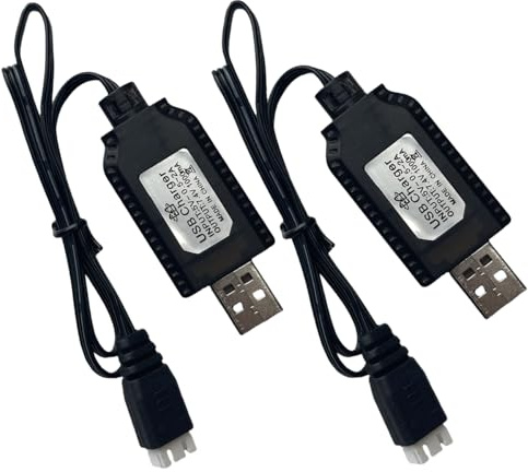 2pcs 7.4V USB Charger Cable with XH-3Pin Plug Universal Compatible RC Car/RC Plane/RC Tank/RC Boat and Other Remote Control Toys for Universal 7.4V Lipo Battery USB Charger with Battery Protection