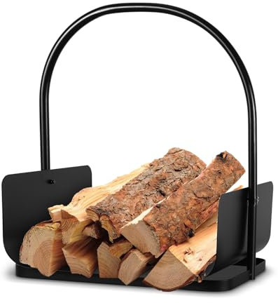 Daromigo Panier en métal pour bois de cheminée, bois de chauffage, journaux ou bois de chauffage, 46 x 30 x 40 cm, noir (anse de transport)