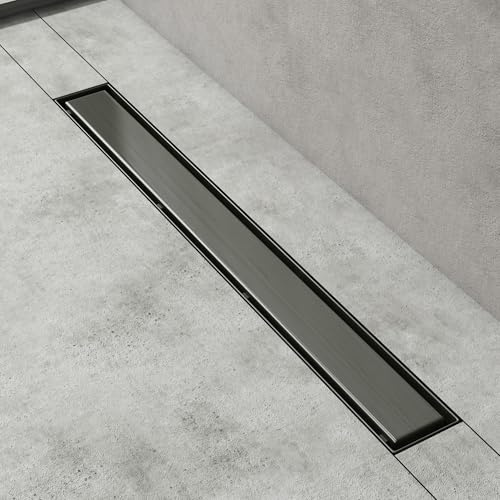Mai & Mai Canaleta de Ducha de Acero Inoxidable sifón de desagüe para Cuarto de baño Rectangular, Canal de Drenaje Gris de 70cm con dispositivo desodorante y filtro de pelo 35L/min KE110
