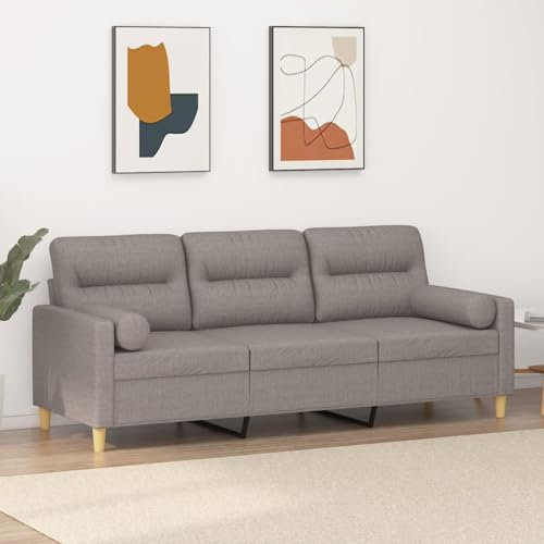 Hommdiy Sofa, Couch mit Zierkissen, Liegesofa für Wohnzimmer, Polstersofa Sessel Relaxsofa Loungesofa Relaxcouch, Stoff Sofa, Taupe,180 cm