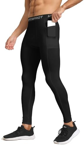 HYCOPROT Mens Compression Pants with Pocket Athletic Tight,Cool Dry Leggings Base Layer Trousers for Running Workout Sports Yoga Basketball (Black, L)