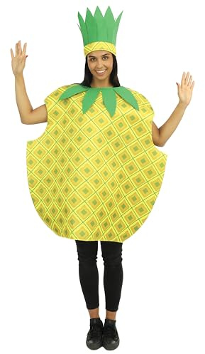 Disfraz de frutas y verduras – Disfraz de zanahoria, plátano fresa, guisantes, piña – adulto, unisex – Perfecto para carnaval, fiestas de disfraces y eventos temáticos – Poliéster – Talla única (piña)