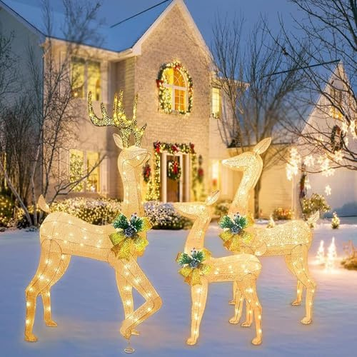 La Weihnachtsdekoration – 3-teiliges LED-Urlaubsbeleuchtung | Familienset mit beleuchteten Rentieren | LED-beleuchtete Rentier-Figur | Familienset mit Weihnachtsbeleuchtung mit AC