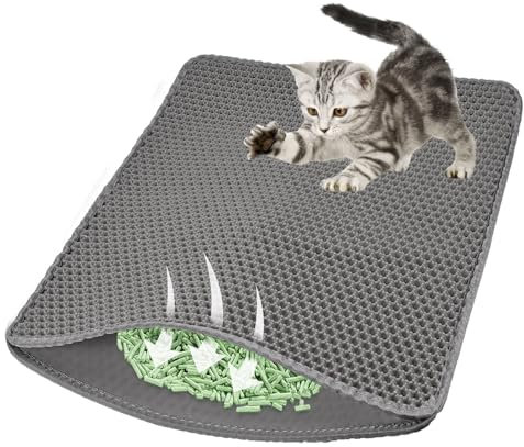 Katzentoilettenmatte 45 x 60 cm, doppellagige, rutschfeste, katzenmatte katzenklo, matte für katzenklo, katzen matte für toilette, wasserdichte Katzentoilettenmatte, (grau)