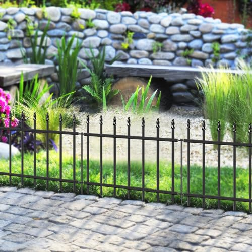 FOREHOGAR Decorative Metal Garden Fence 18 in H x 20 ft L, Small Border Fence Roman Column Deco, Garden Fencing for Yard Flower Bed Lawn Landscape Outdoor, 10 Panels + 11 Stakes Black