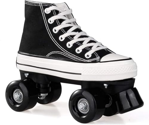 MHXZKHL Rollschuhe Für Mädchen Rollerskates Damen Disco Roller Canvas Skates Erwachsene Leder Atmungsaktiv Retro Design(36,Black 1)