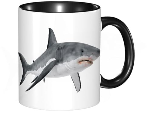 HRRASFAZF Tasse à Café | Tasse Céramique Fine | Cadeau Original | 330ml | Mug avec Anse | Cadeau Original pour Homme et Femme | Grand requin blanc isolé sur fond blanc