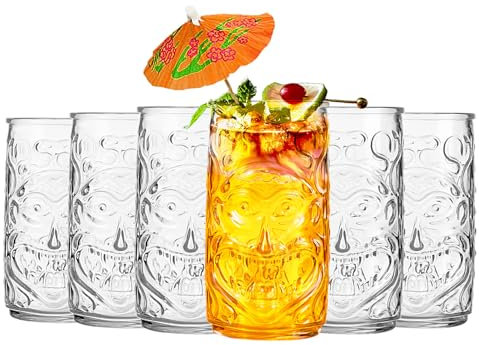 binsakao Lot de 6 verres Tiki - Verres Highball 500 ml - Verres hawaïens pour fête tropicale - Verres à cocktail en verre réutilisable sans BPA passant au lave-vaisselle