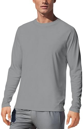 MARZXIN UPF 50+, maglietta a maniche lunghe, da uomo, con protezione UV, ad asciugatura rapida, traspirante, per lo sport, grigio., L