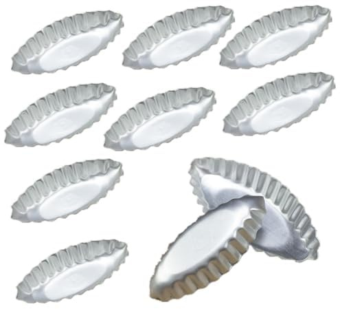 Homeily 10 Pieces Egg Tart Molds – Aluminum Tart Pan Pudding Molds – Mini Muffin Cupcake Cookie Mold Baking Tool for Pies, Quiches, Mousse Cakes & Dessert Baking – Boat Shape